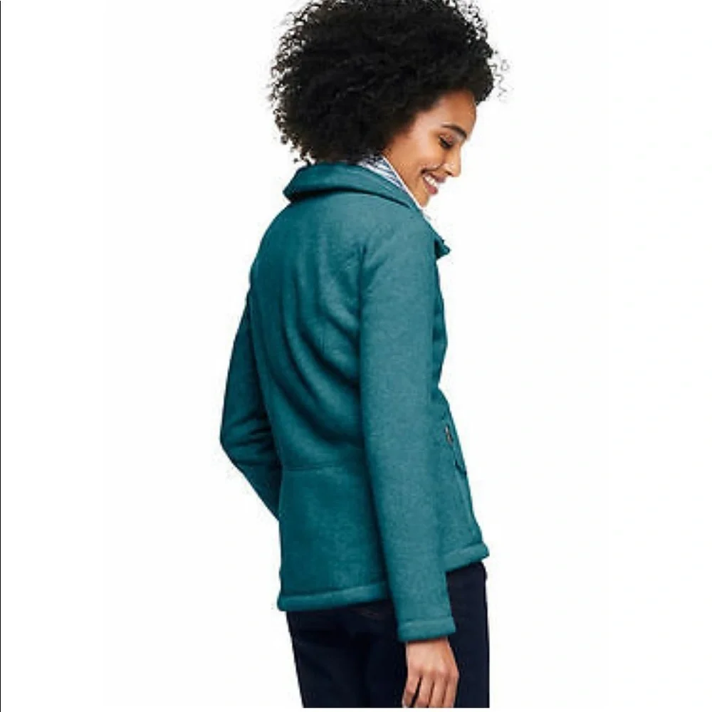 Lands End Sweater Fleece Jacket - Dark Teal Heather
